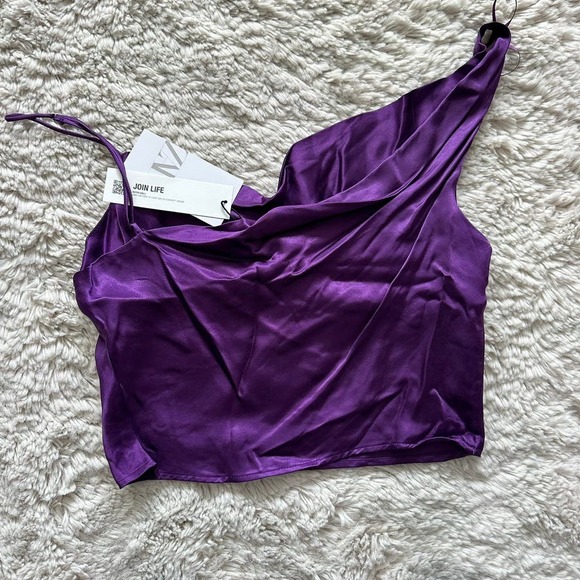 NWT Zara Purple Crop Top With Cowl Type Neck & Adjustable Straps Womens Sz Small - Picture 6 of 6